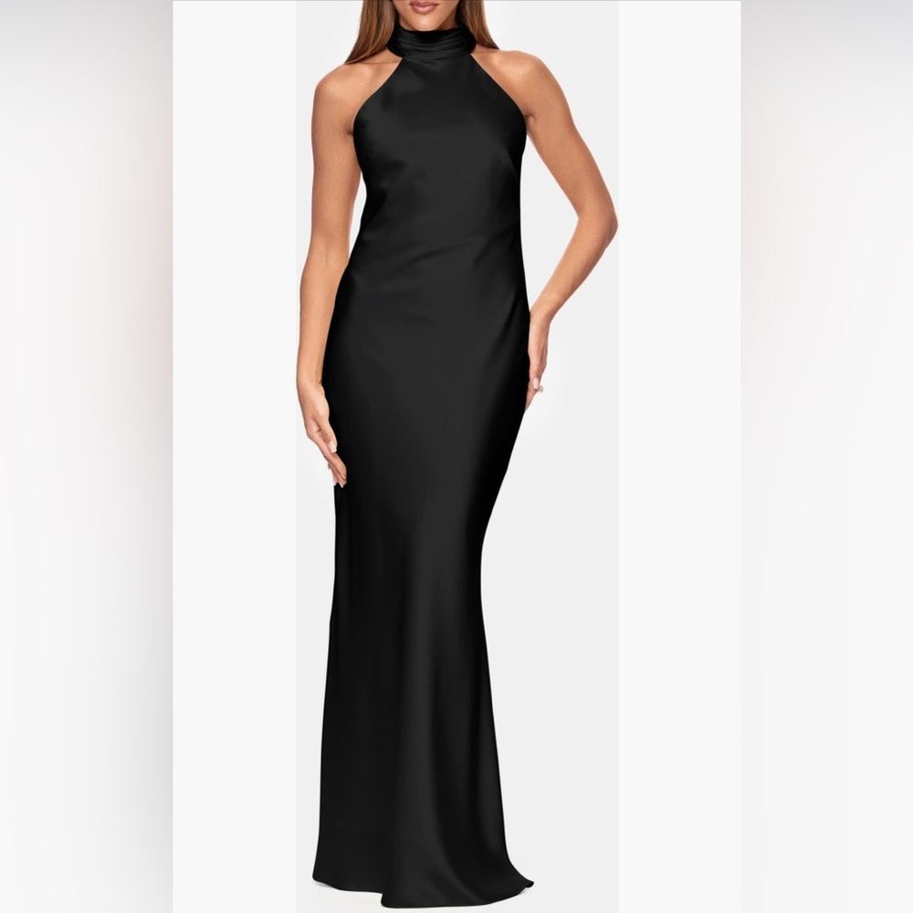 Xscape Evenings Halter neck satin sheath gown